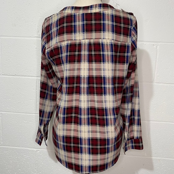 Collective Concepts Button Down Dark Red White Blue Plaid Shirt - Picture 8 of 11